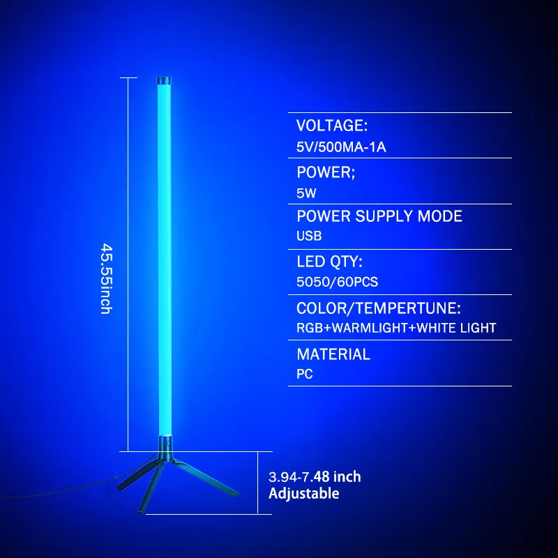 Lampada da terra ad angolo RGB Bluetooth telecomando lampada ambientale colorata regolabile per soggiorno camera da letto campeggio all'aperto