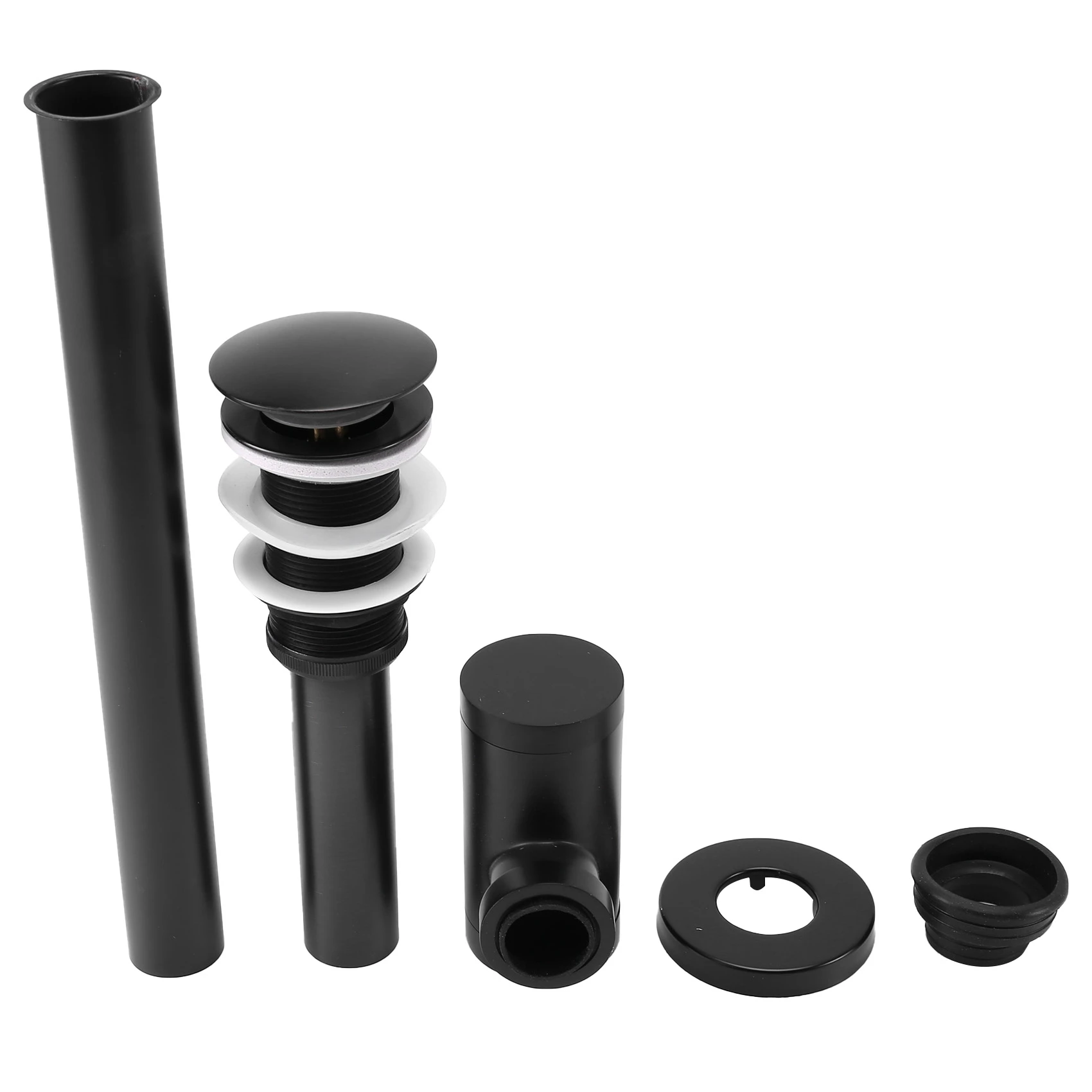 ABUG-Basin Bottle Trap Metal Bathroom Sink Siphon Drains With Drain Black P-Trap Pipe Waste Without Overflow