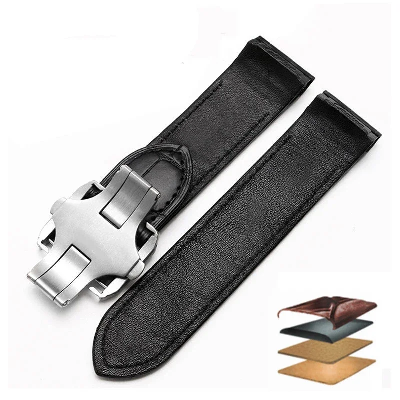 High-end Genuine Leather watch strap 20mm 23mm for cartier Santos strap Santos 100 men\'s and women\'s folding clasp watchband