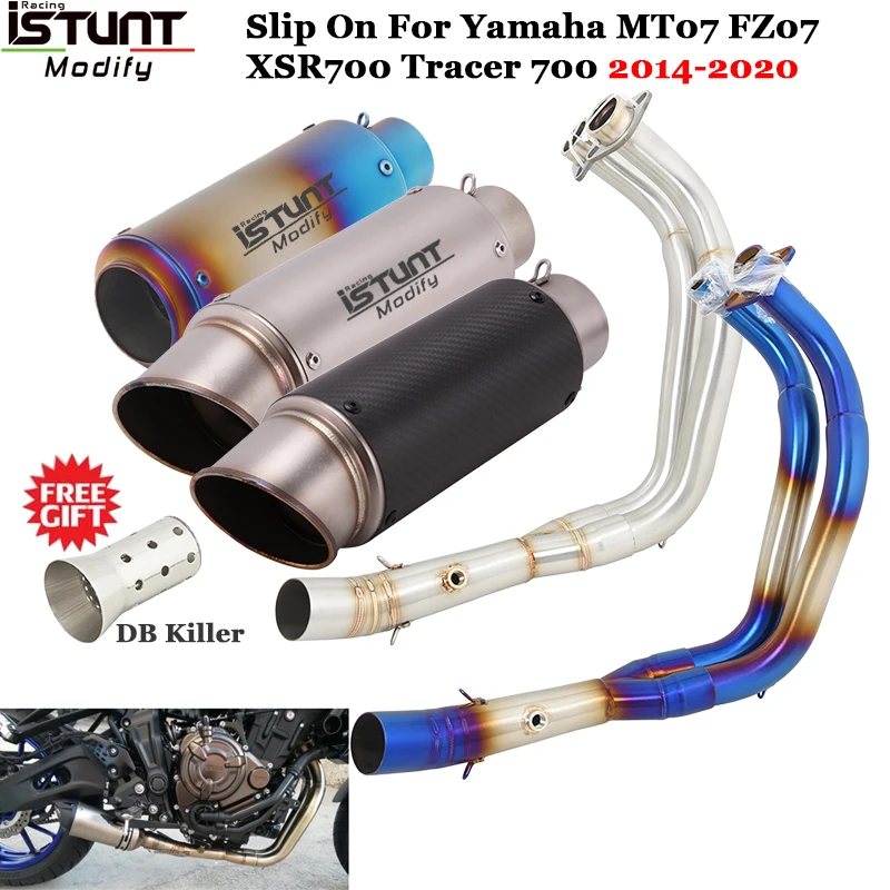 

Full Systems Motorcycle Exhaust Modify Front Link Pipe Carbon Fiber Muffler DB Killer For MT07 FZ07 XSR700 Tracer 700 Slip On