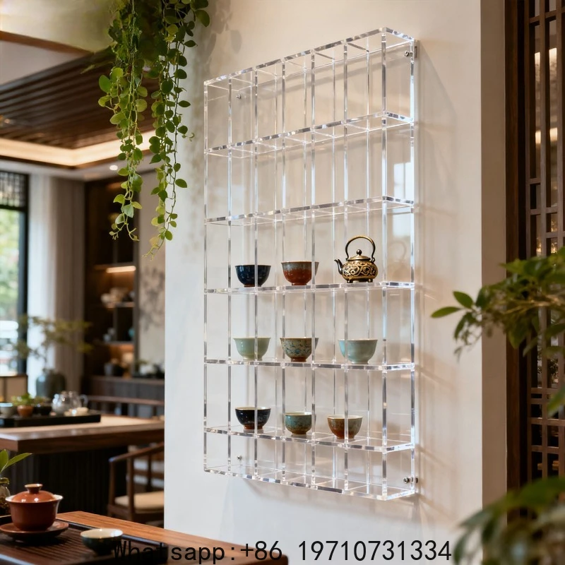 

Acrylic Custom Teacup Container Transparent Wall Display Rack Wine Rack High Cabinet Display Lattice Rack Cup Display Cabinet