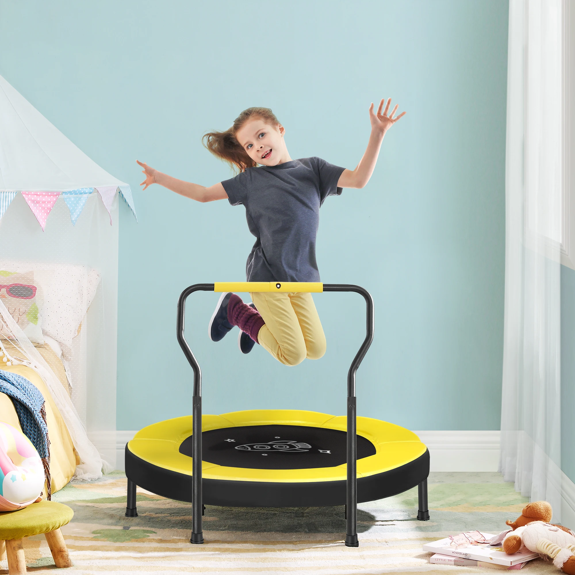 SONGMICS Trampoline for Kids, 3ft Mini Trampoline with Handlebar, Toddler Trampoline for Indoor and Outdoor, Max. Load 220 lb