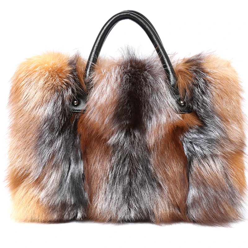Real Fox Fur Large Size Bag Plush Ladies Crossbody Bags Designer Luxury Handbags Fluffy Tote Bag Women's Furry High End Big Bag