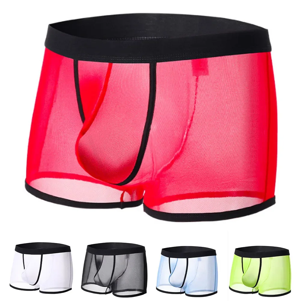 

Men Mesh See Through Thin Brazilian Underwear Boxer Shorts Breathable Sexy Lingerie Flat Corner Trunks Underpants Men's Clothing