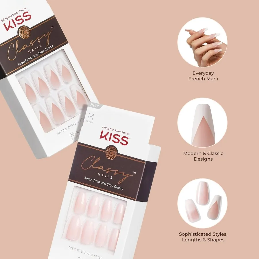 Presse chic sur les ongles pour un usage quotidien et des occasions spéciales Dashing Light White Amande Shape Taille moyenne avec 28 clous 2g N
