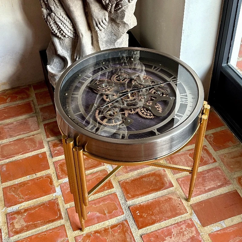 Metal Coffee Table with Clock Portable Round Tea Table Living Room Sofas and Seating Side Tables Modern Household Furniture