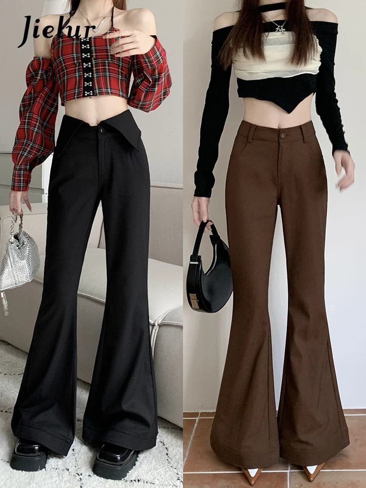 Jielur Spring Women's Small V-shaped Solid Color Wide Leg Long Pants Korean Detachable Foldable Waist Women Horn Floor Mop Pants