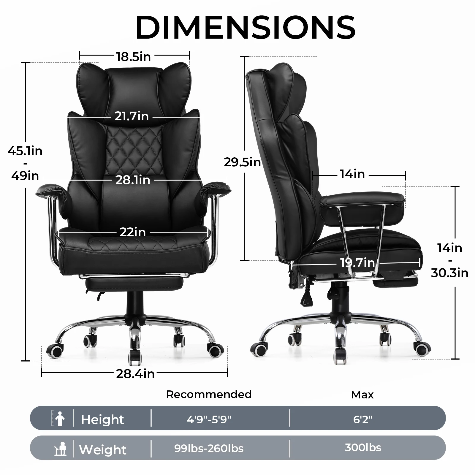 Big and Tall Gaming Chair with Pocket Spring Lumbar Support, Ergonomic Office Chair with Footrest