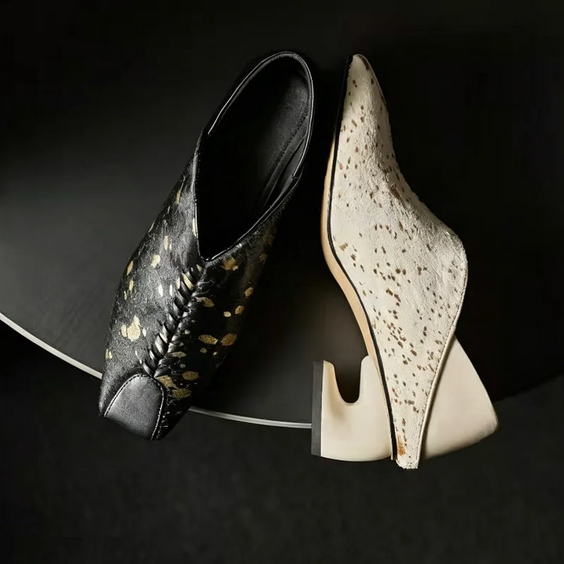 Women's new spring and autumn genuine leather horsehair high heels, high-end temperament fashion shoes, work order shoes