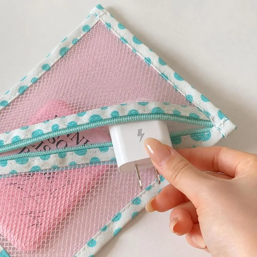 Zipper Closure Mesh Storage Pouch Portable Lightweight Zipper Organizer Bag Wide Opening Retro Style Mesh Storage Bag