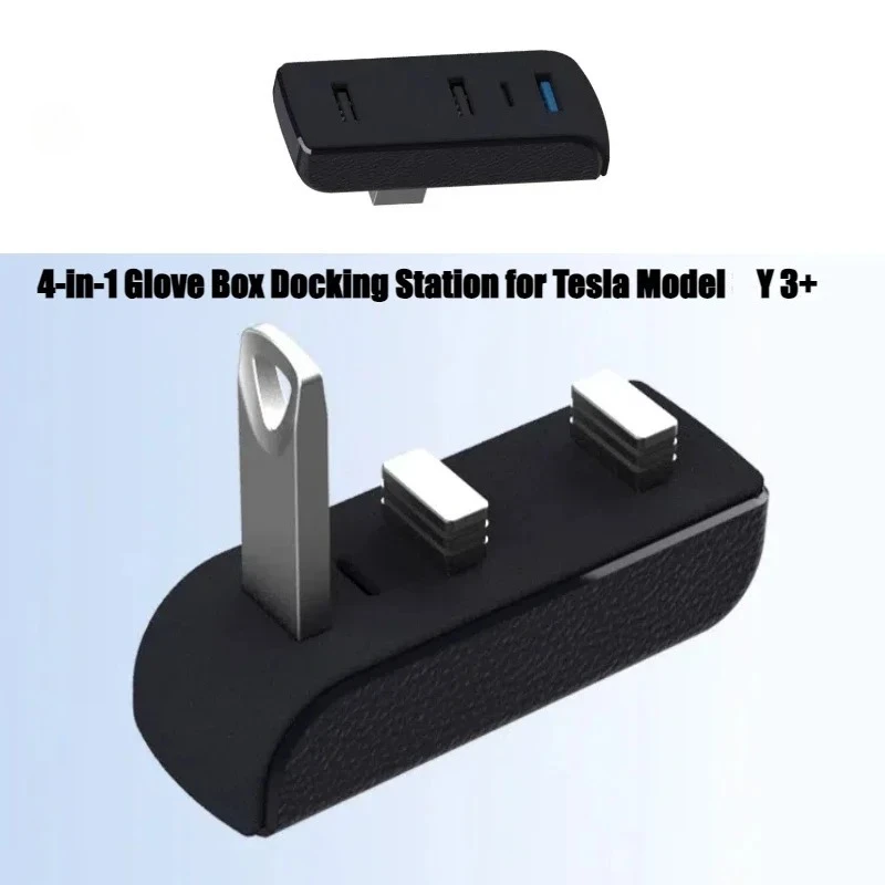 Glove Box Expansion Dock for Tesla Model Y/3+ USB Hub 4-in-1 Fast Charging Upgrade Data Transfer Adapter Docking Station 2026