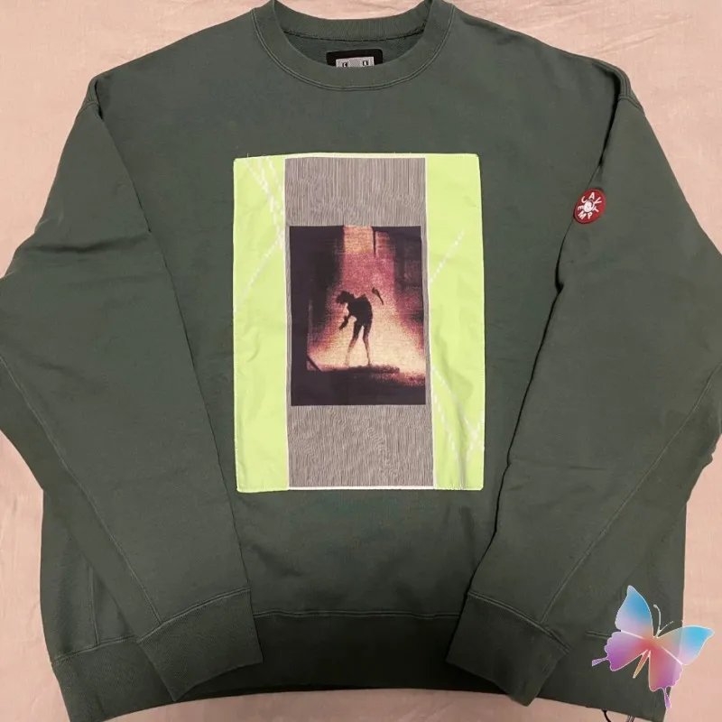 New Oversized CAVEMPT Sweatshirts Abstract Portrait Illustration Round Neck Tops High Quality Cotton Men Women CE Green Pullover