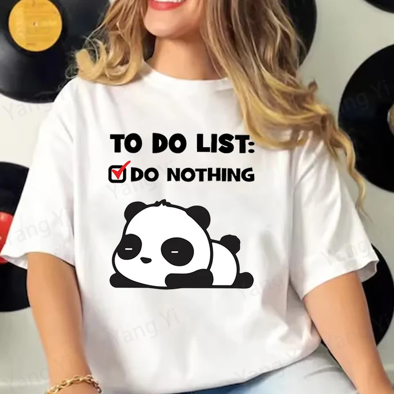 Fashion to Do List Do Nothing Panda Print Hip Hop Short Sleeve Men Women Summer Cool Casual Outdoor T Shirts Unisex Simple Tops