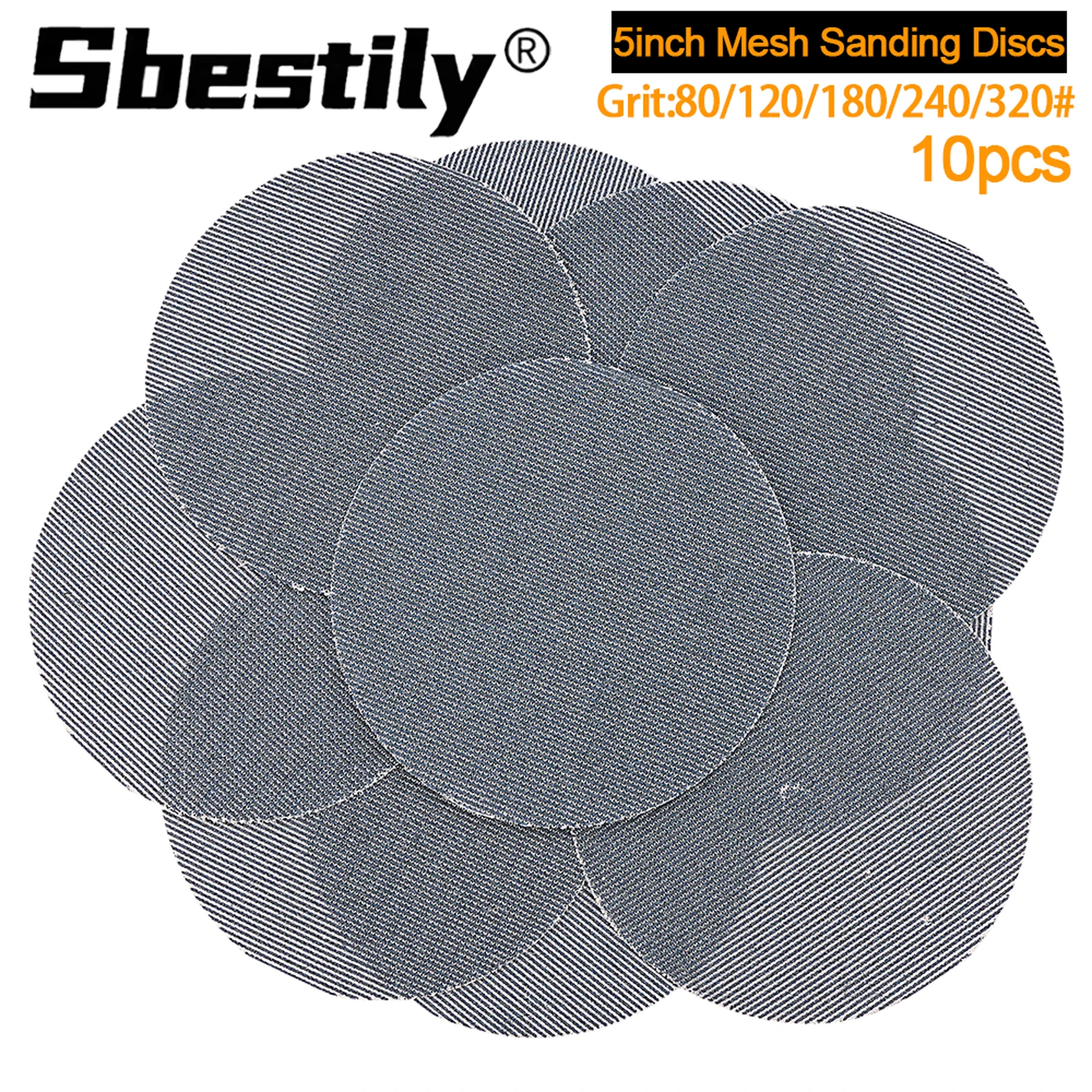 

10 шт. 5-дюймовые сетчатые шлифовальные диски в ассортименте 80-320 с крючком и петлей, абразивная беспыльная антиблокирующая наждачная бумага для автомобильной деревянной мебели