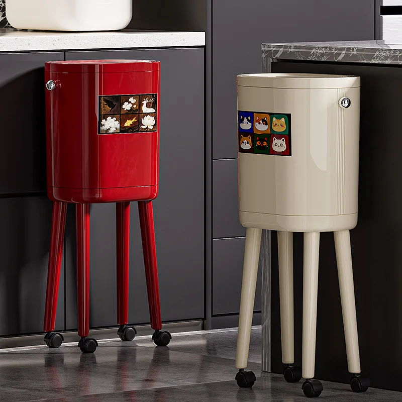 Stylish Lid Trash Can Ergonomic No Bending Tall Footed Living Room Bedroom Kitchen Large Capacity Office Kitchen Household