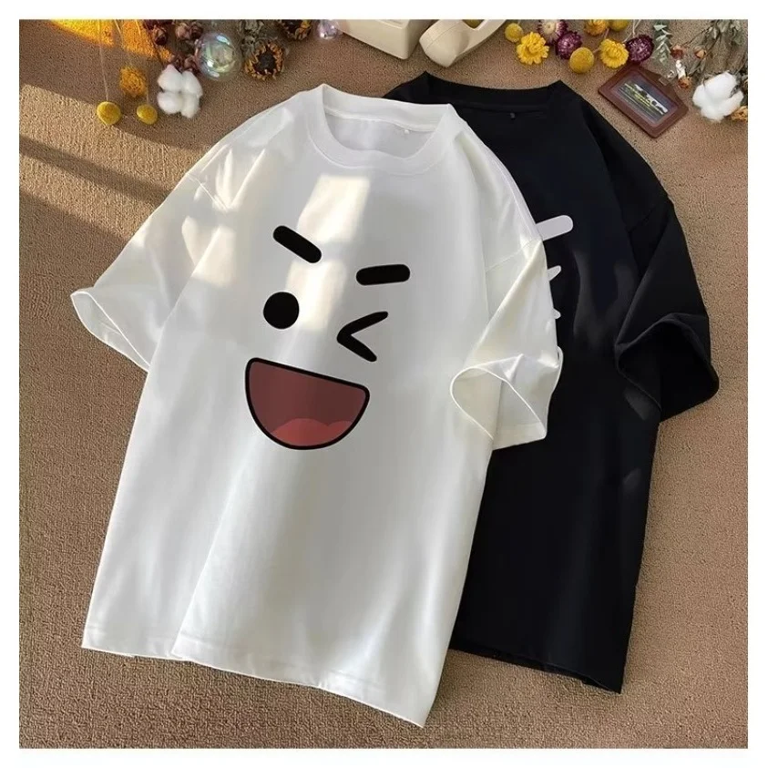 8XL Korean loose fit fashionable trendy American retro happy emotional T-shirt casual men multifunctional couple set image 2
