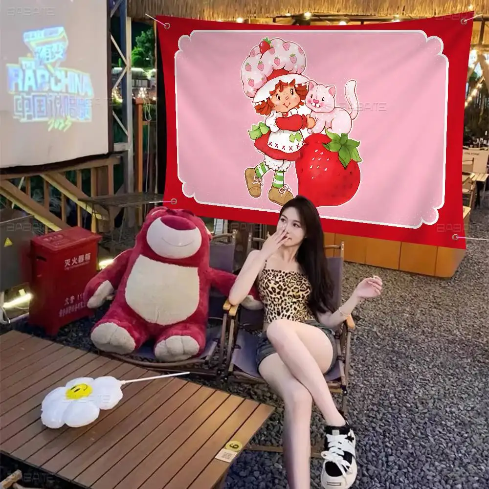 S-Strawberry shortcake Girl Banner INS Style Outdoor Party Decoration Atmosphere Flag