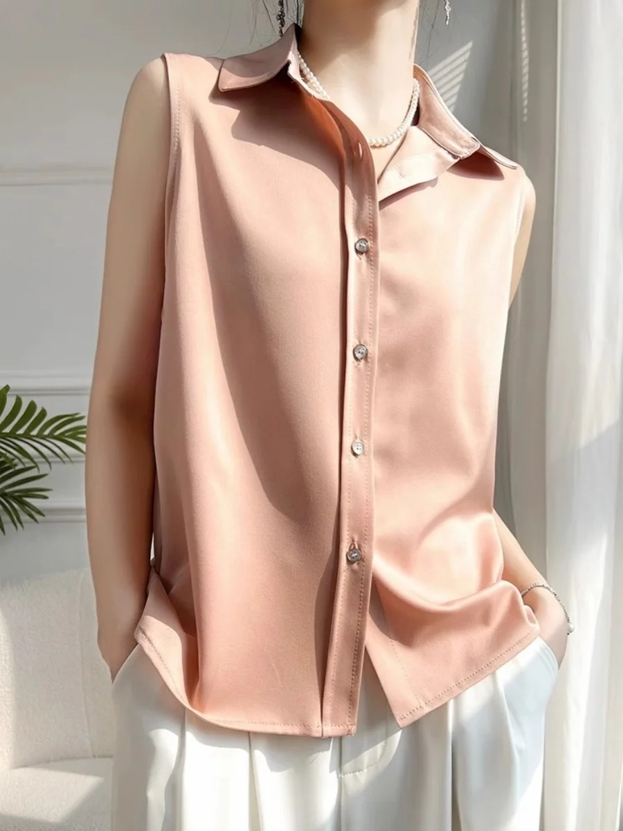 

Silk Satin Women's Svel ort irt Formal Summer Layering Acetate Base Profional Blouse Commute Sle Regular Fit
