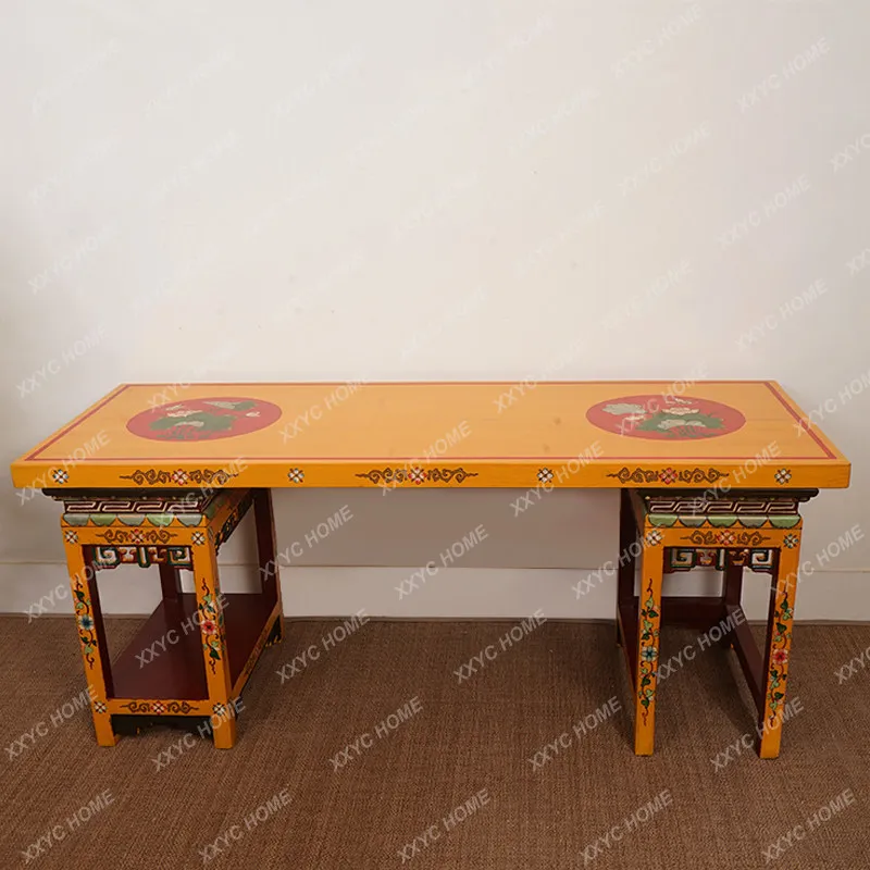 New Chinese-style desk elm solid wood computer painted  simple classical single bed