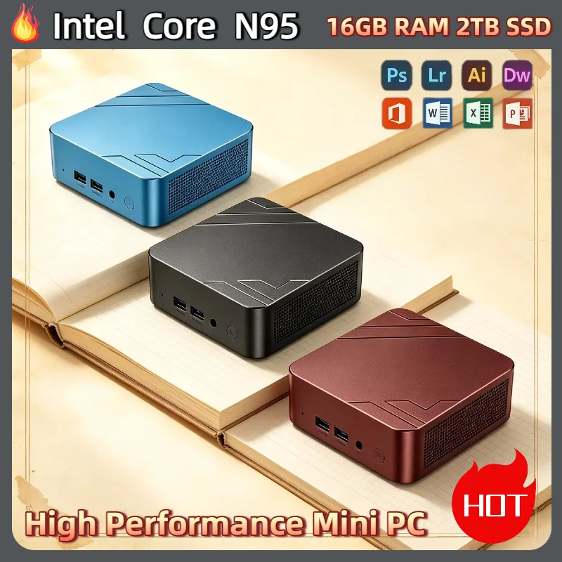 High Speed Mini PC Intel Core N95 16GB RAM 2TB SSD Triple 4K Monitor WiFi6 BT5.2 Silent Cooling Office Home Small Computer