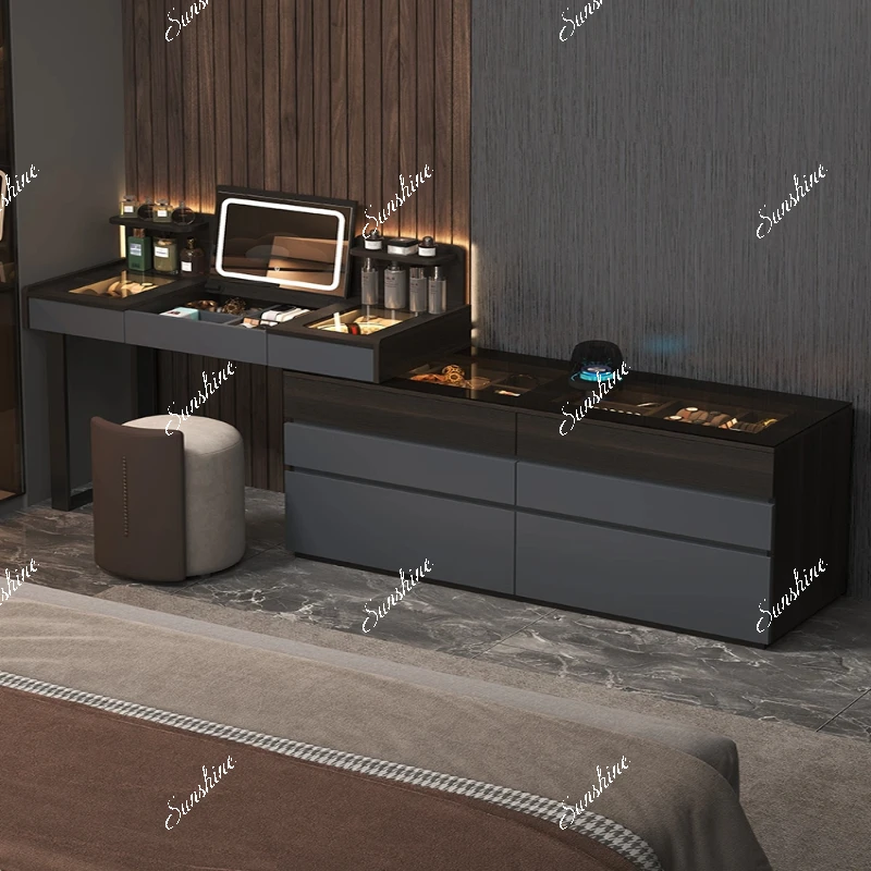 

Italian minimalist chest cabinet integrated light luxury high sense telescopic flip cover dressing table