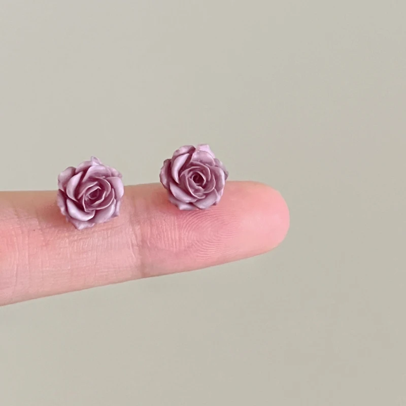 Unique Exquisite Purple Dried Rose Stud Earrings Skin-brightening Elegant Niche High-end Women's Jewelry