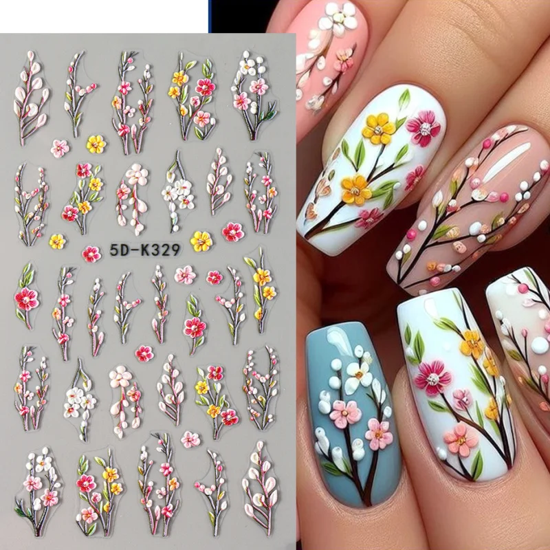 Autocollants 5D pour Ongles à Motif Floral, Décalcomanies Auto-Adhésives en Relief, pour Décoration de Manucure à Faire Soi-Même, 3 Pièces