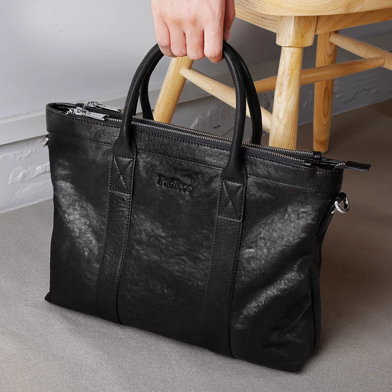 Leather upper cowhide handbag for men, fashionable and high-end, simple and elegant, leather briefcase for business, luxurious a