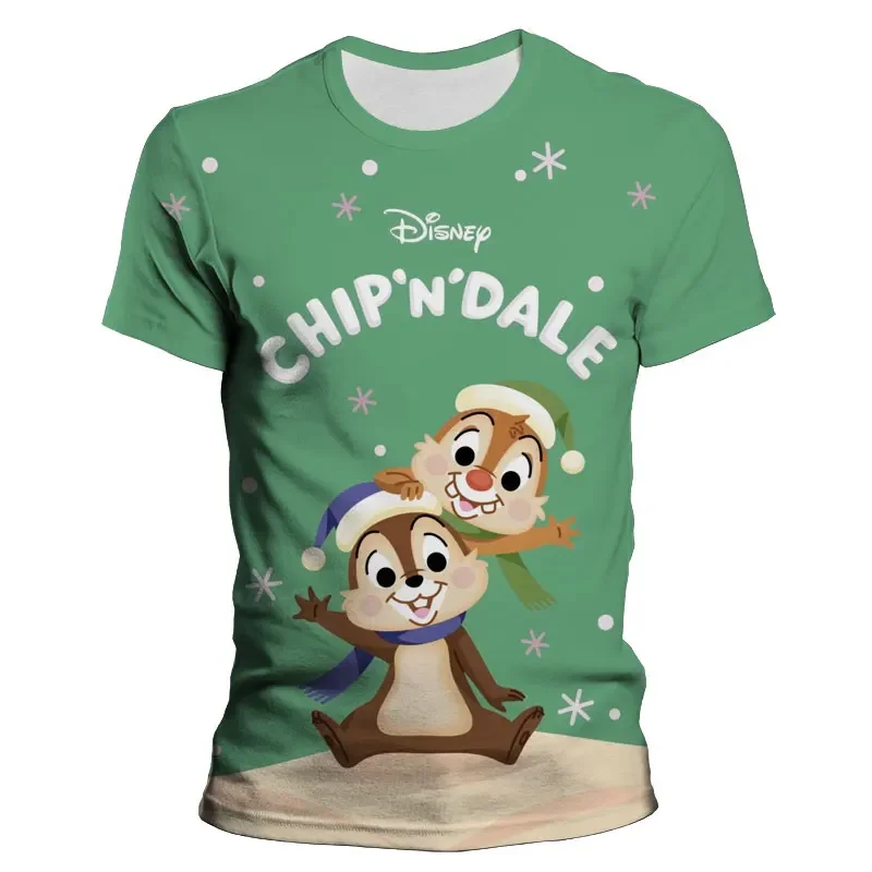 2024 Summer Disney Cartoon Anime 3d T-Shirt for Children Casual Chip \'n\' Dale Men\'s Clothing Casual Harajuku Women Tees Tops