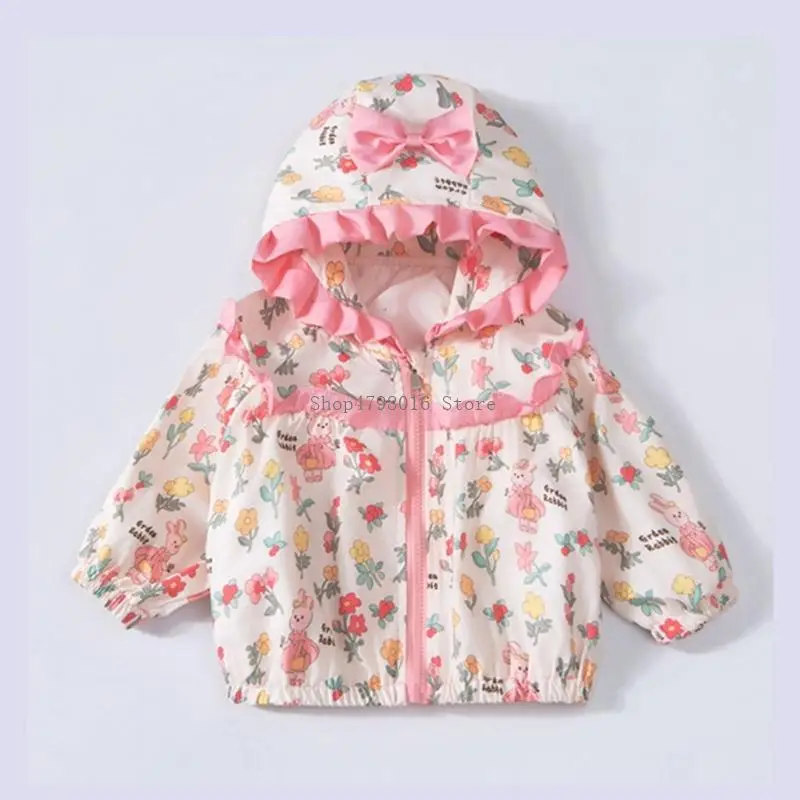 Stylish Girls Polyester Windbreaker Hooded Coat With Adjustable Cuffs