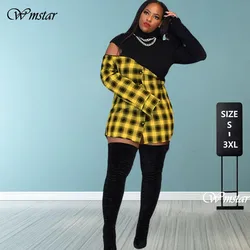 Plus Size S-3XL Dresses for Women 2022 Patchwork Plaid Birthday Mini Dresses Club Outfits Spring Clothes Wholesale Dropshipping