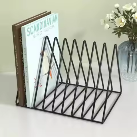 Rack de armazenamento de livros, estante de ferro para mesa, suporte para registros de vinil, organizador de papelaria para estudantes, jornais, revistas
