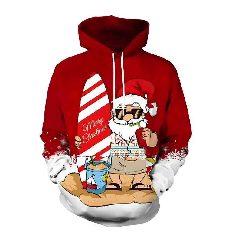 2024 NEW Autumn Winter Men Casual Christmas 3D Digital Print Hoodies Men Long Sleeve Hooded Sweatshir Coat