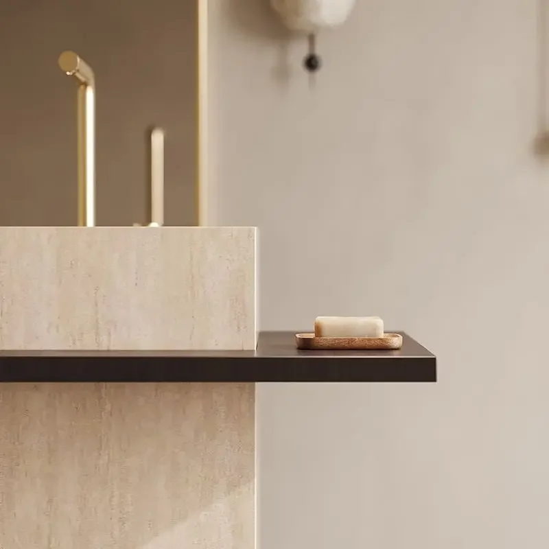Rock slab travertine column hotel courtyard villa wash basin integrated outdoor floor type