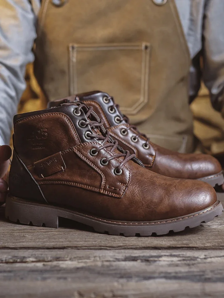 Genuine Leather Men's Boots Fashion Men's Casual Leather Shoes British Style Male Boots High Quality Shoes for Men 2024 Botines — zdjęcie 2