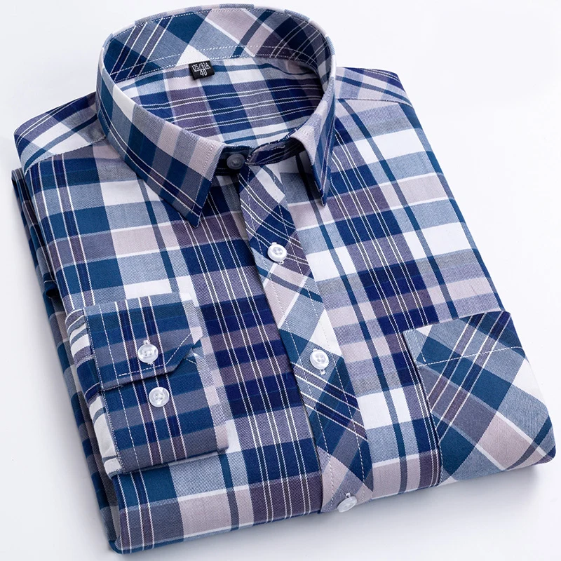 Camisa informal a cuadros de manga larga para hombre, blusa a rayas, 2024 algodón, S-8XL talla grande, novedad de 100%