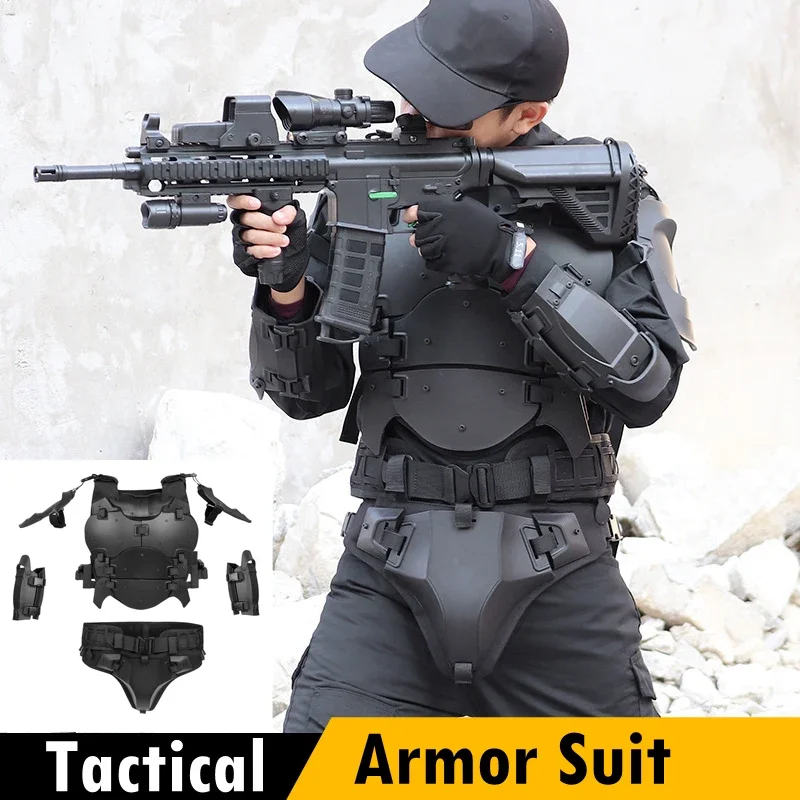 Tactical Armor Suit Set with Protective Vest Breastplate Crotch Waist Seal Adjustable Waist Paintball Shooting CS Hunting Vests