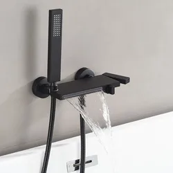 Black Bathtub Shower Set Hot & Cold Black Bathroom Shower Faucet Gray Bathroom Foldable Shower Faucet set with Slid Bar Brass