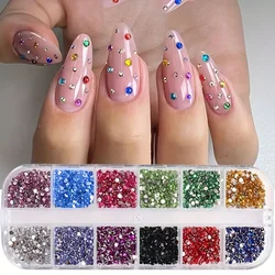 Brilhante cristal Nail Art strass, Flatback pedras preciosas coloridas, decoração versátil, unhas sapatos, sacos de maquiagem, 12 grade