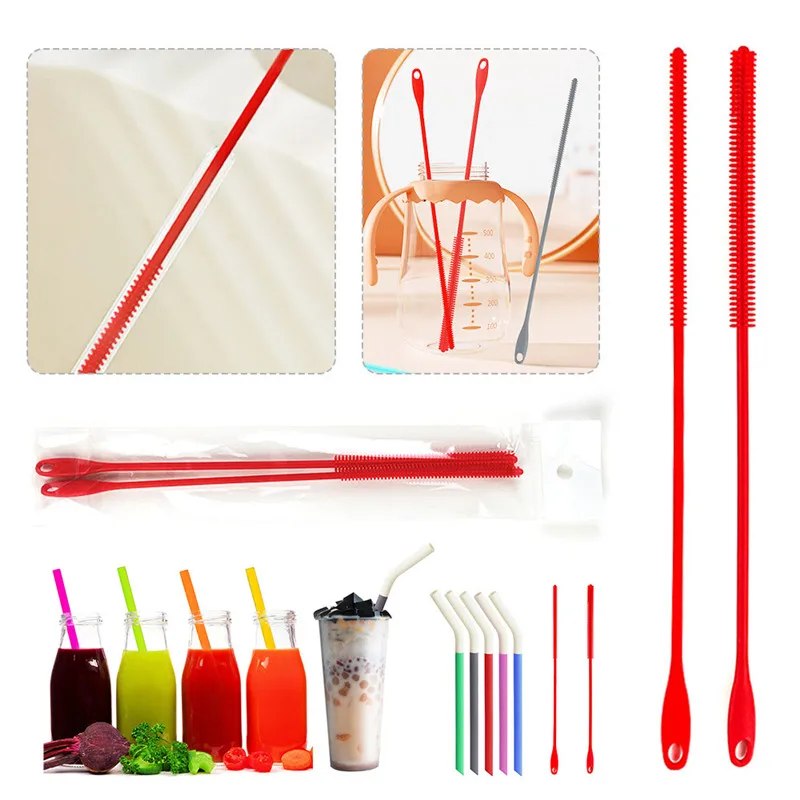 6/8mm Silicone Straw Brushes, 24cm Extra Long Straw Cleaning Brush Reusable Bendable Brush Pipe for Smoothie Straw Washing