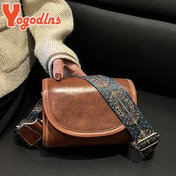 Yogodlns w stylu Vintage torba na ramię z klapką dla kobiet modna torba kurierska z szerokim paskiem luksusowa torba Crossbody damska torebka na zakupy torba