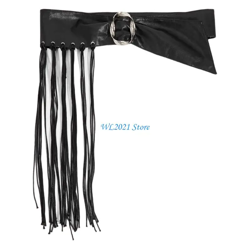 

G5GC Yuppie Leather Belt Long Fringe Trim Gothic Accessory For Clubs Halloween