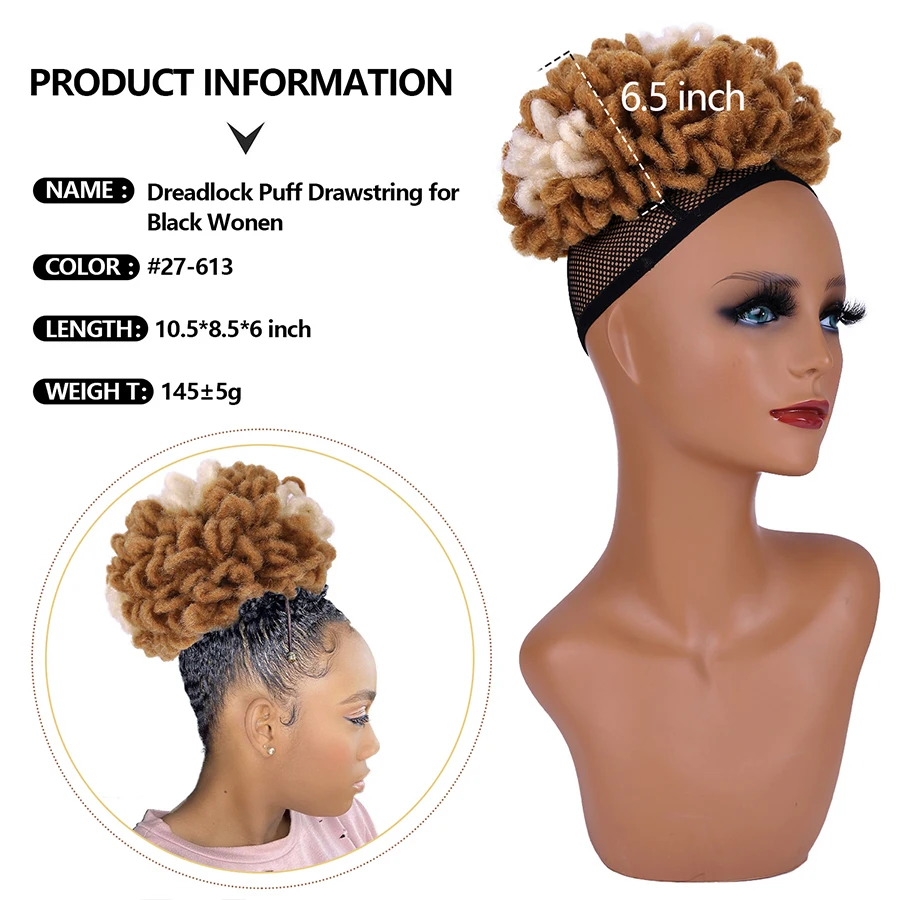 Coletero Afro Puff con cordón para mujer, postizo sintético, extensión de rastas para el cabello, rizado, Updo, Faux Locs