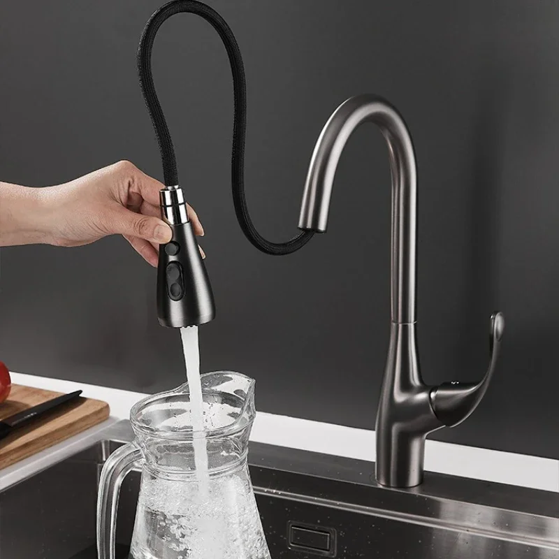 Kitchen pull-out faucet household multifunctional universal telescopic swivel washbasin hot and cold water faucet splash-proof
