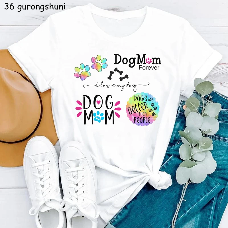 Colorful Dog Mom Forever Graphic Print Tshirt Women Clothes 2024 Summer Stylish T-Shirt Female Harajuku Shirt Summer Tops Tee