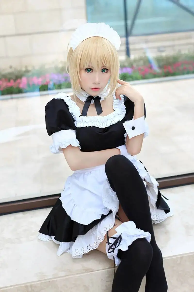 لعبة مصير البقاء ليلة صابر تأثيري حلي الفتيات مثير خادمة فستان لطيف خادم دعوى هالوين كرنفال الزي الرسمي مخصص