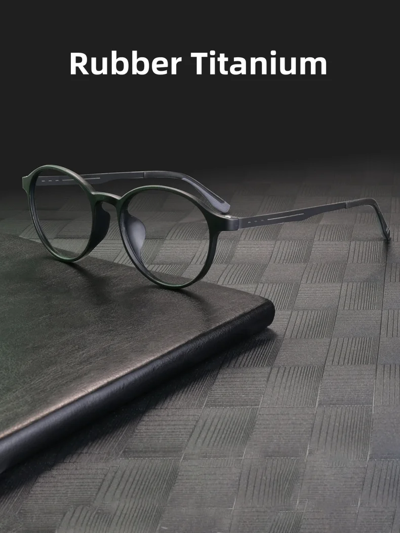 Hochwertige Retro ultraleichte Gummi Titan Brille Rahmen für Männer und Frauen Mode runden Rahmen optische Brille – Detail 2