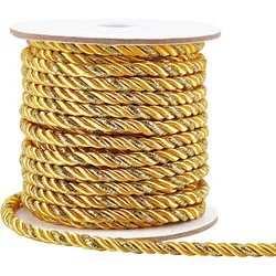 5mm Gold Cord Rope 15 Yards Metallic Twine Cord 3-Ply Polyester Shiny Cord Thread Decorative Rope for Home Décor Upholstery