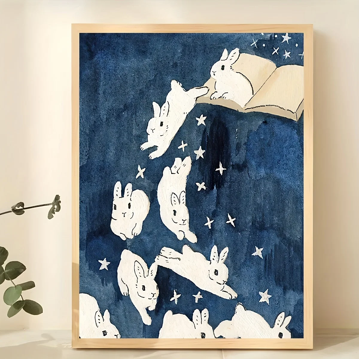 

2D/Flat Unframed Whimsical Rabbit Leap Canvas Poster,Modern Jumping Rabbits Wall Art Print for Living Room and Bedroom Decortion