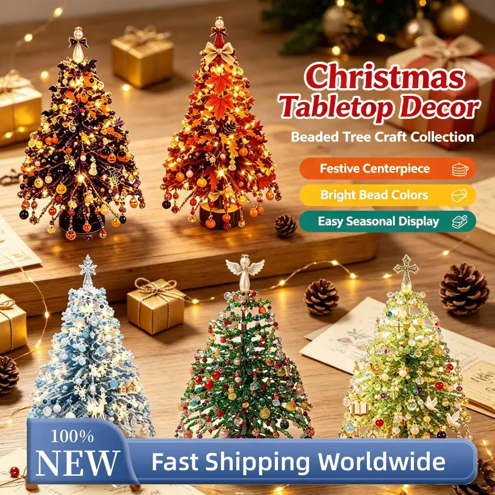 ​Handmade DIY Beaded Halloween Tree Kit Plastic Craft Set With Colorful Beads And Light For Holiday Tabletop Decor for Women Men